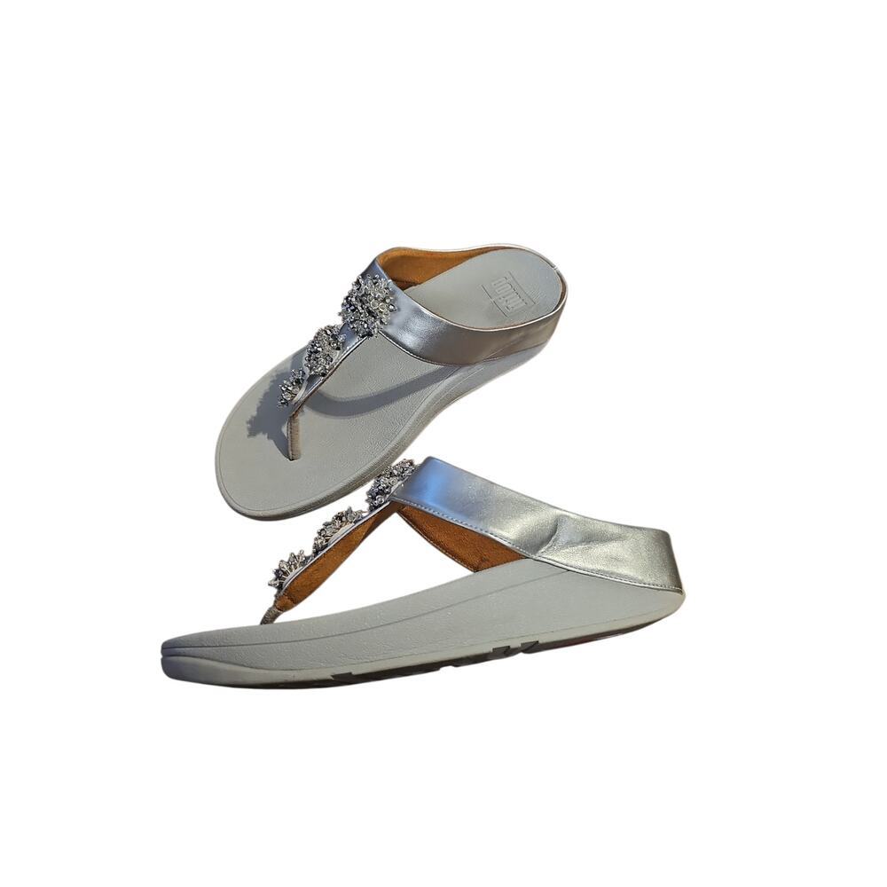 FitFlop Women's Galaxy Thong Sandals silver beaded sz 8